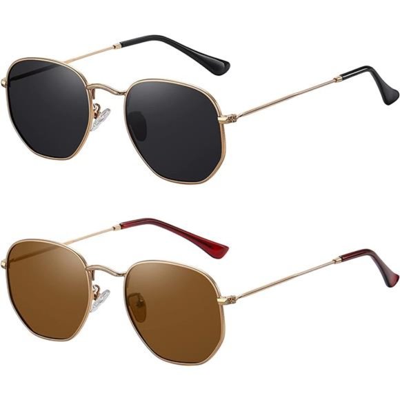 2 Pack Polarized Hexagon Sunglasses Women Polygon Sun Glasses UV400 Protection - Picture 2 of 6